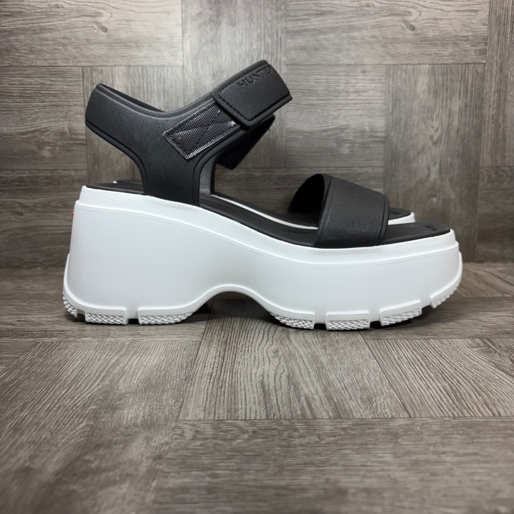 Hunter Black & White Platform Sandals